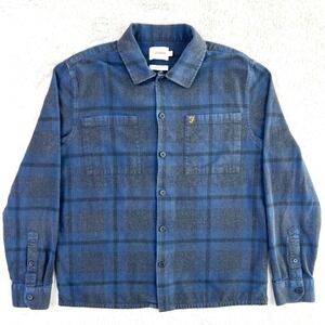 Farah Flannel Shirt Overshirt Men Medium Blue Plaid Cotton Button Front Shacket